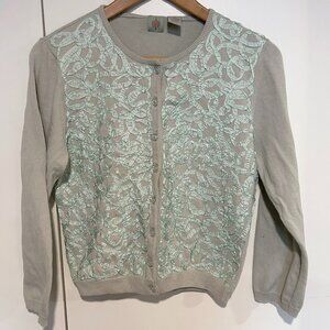Anthropologie Embroidered Ribbon Cardigan